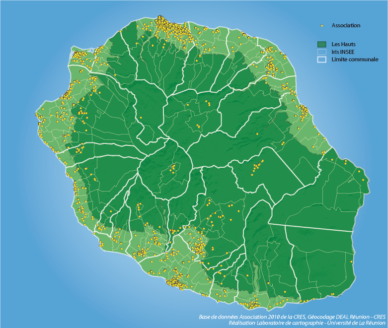 Fond de carte de La Réunion pour l'observatoire CRES