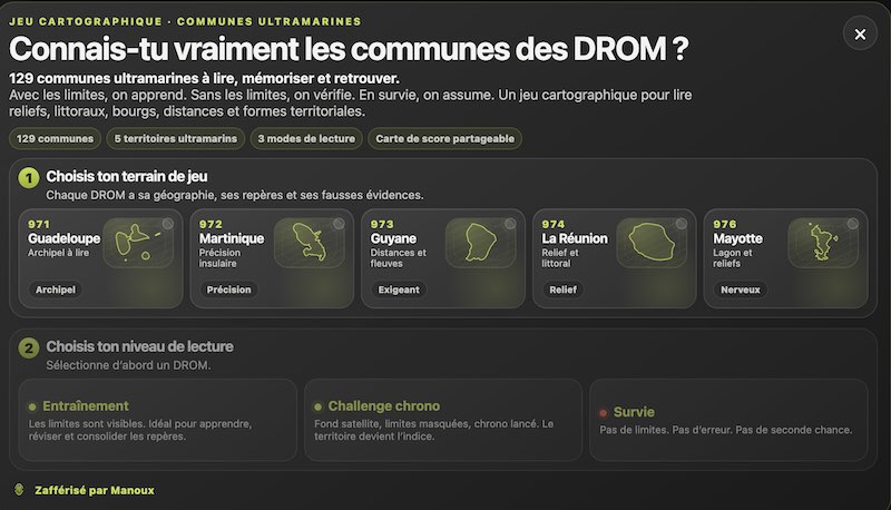 Aperçu — TerriQuizz DROM, geoquizz des communes ultramarines